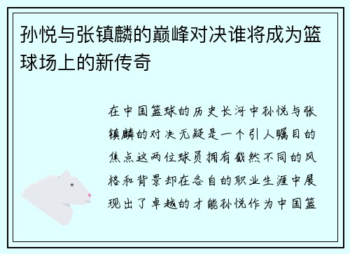 孙悦与张镇麟的巅峰对决谁将成为篮球场上的新传奇